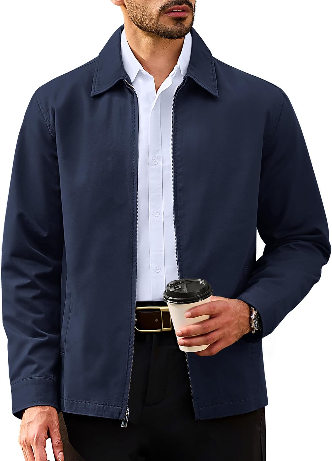 Cotton Jacket Full Zip Up Work Jackets Turndown Collar image 1