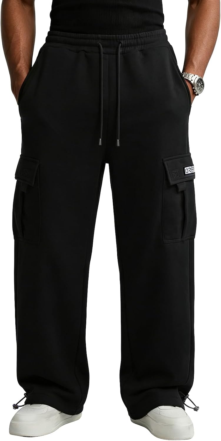 Baggy Fleece Cargo Sweatpants Loose Casual Jogger Pants image 1