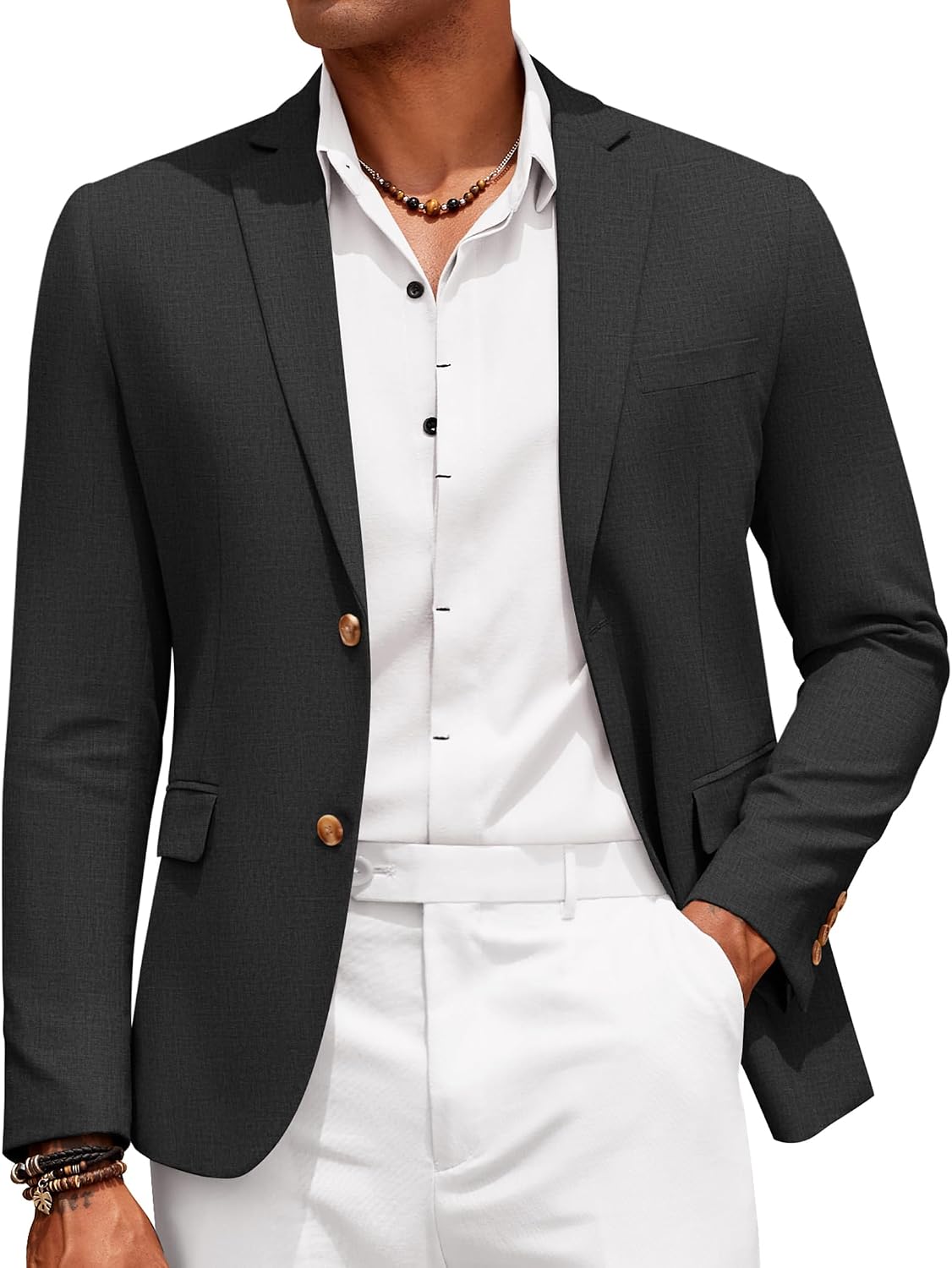 Casual Linen Blazer Jacket Lightweight Two Button Sport Coat image 1